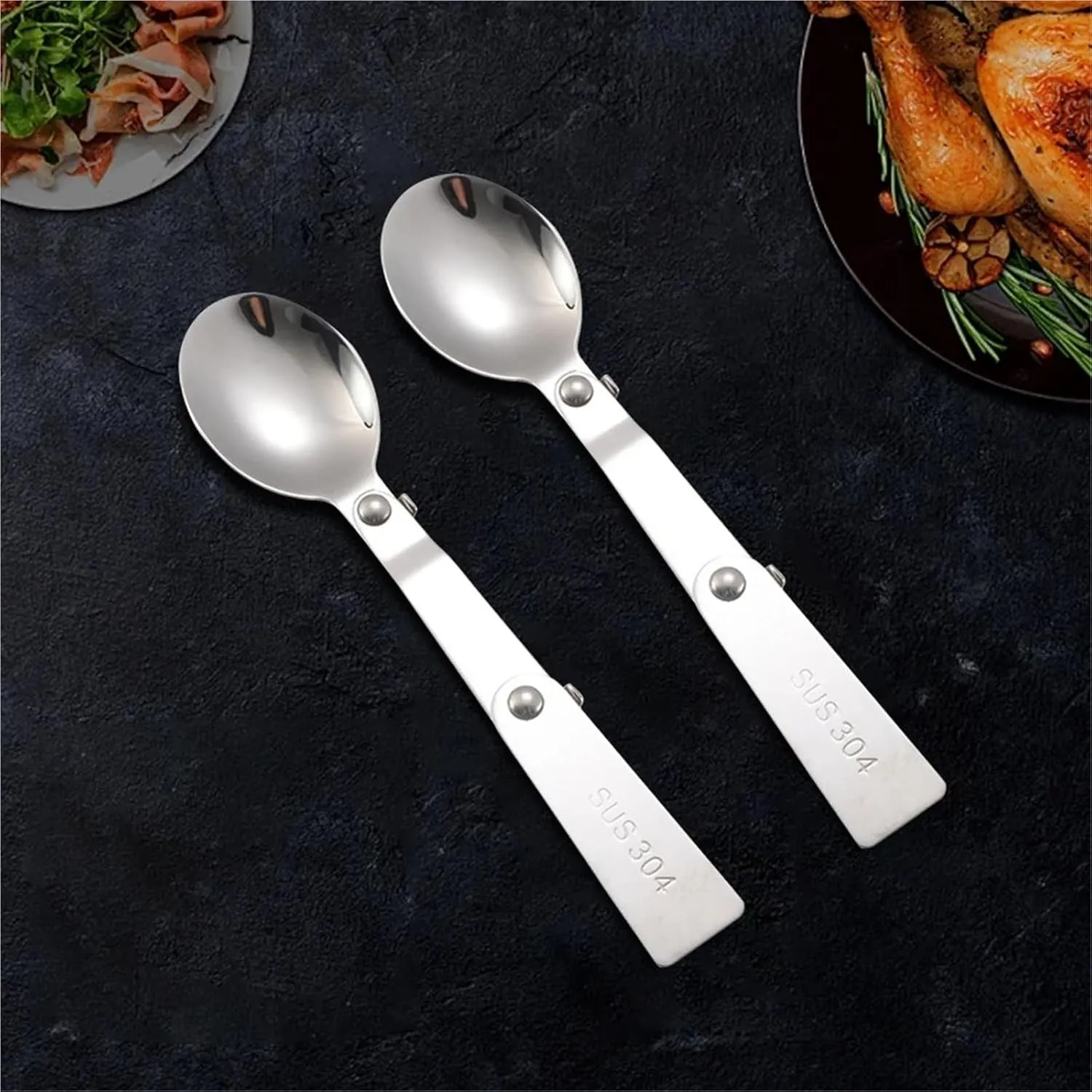Folding Spoons 12Pcs Portable Folding Spoon Fork Set, 304 Stainless Steel Outdoor Tableware, Picnic Foldable Cutlery for Thermos Container Food Containers(Spoon)