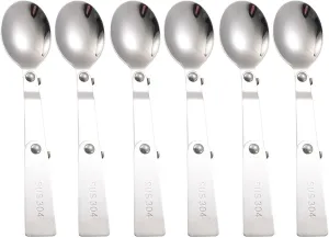 Folding Spoons 12Pcs Portable Folding Spoon Fork Set, 304 Stainless Steel Outdoor Tableware, Picnic Foldable Cutlery for Thermos Container Food Containers(Spoon)