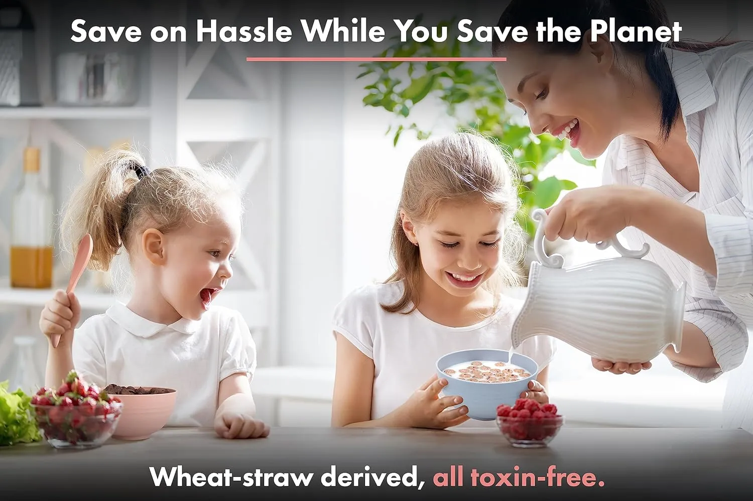 FOODLE Wheat Straw Dinnerware Set - BPA Free & Safety Certified - Lightweight & Unbreakable - Microwave & Dishwasher Safe - Camping, Dorm & RV Dishes - Reusable Kids Plates and Bowls Sets - For 6