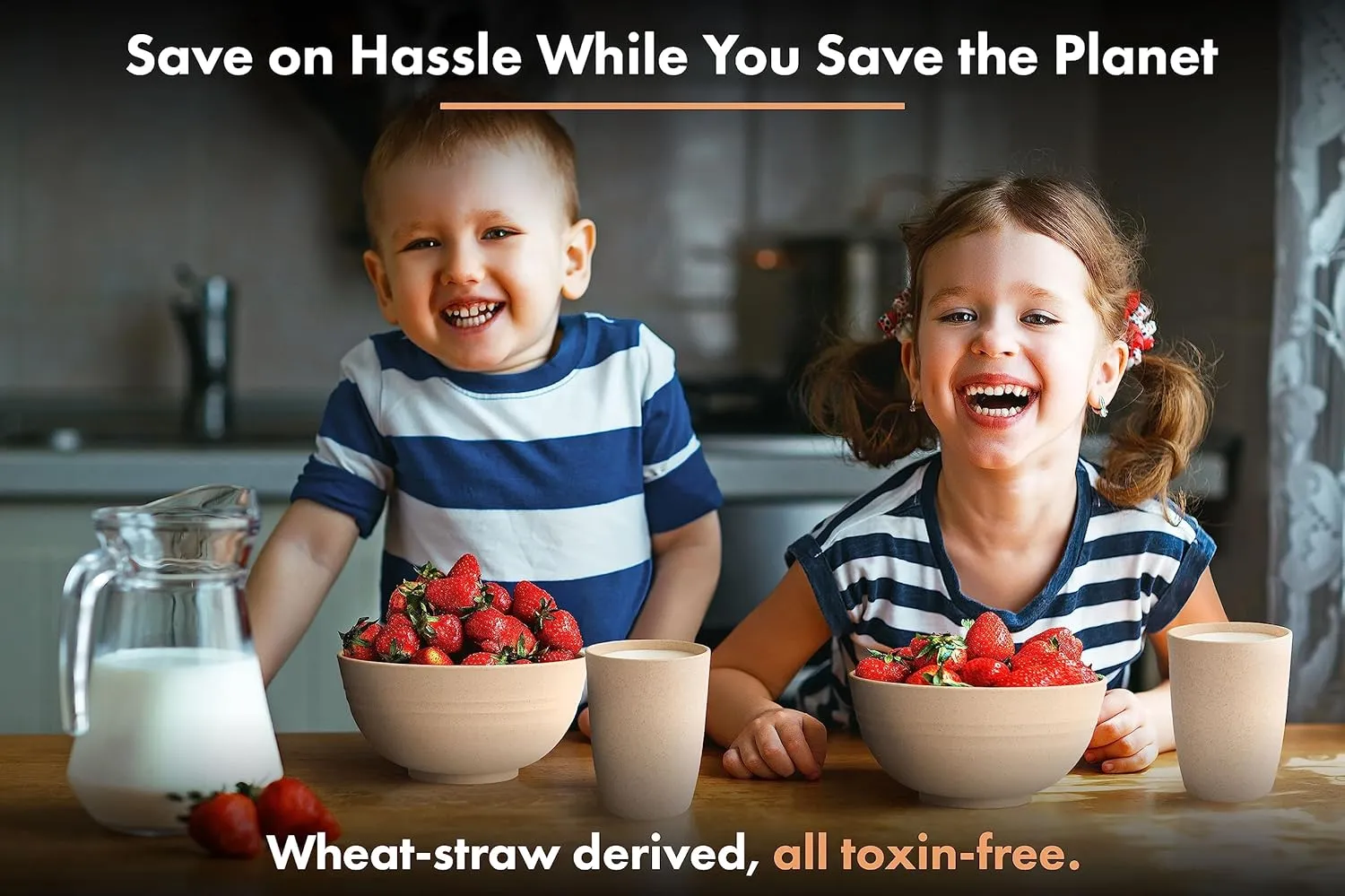 FOODLE Wheat Straw Dinnerware Set - BPA Free & Safety Certified - Unbreakable, Microwave & Dishwasher Safe Dishes - Picnic, Dorm, RV, Camping Plates Cups and Bowls - Great for Kids & Adults - For 6