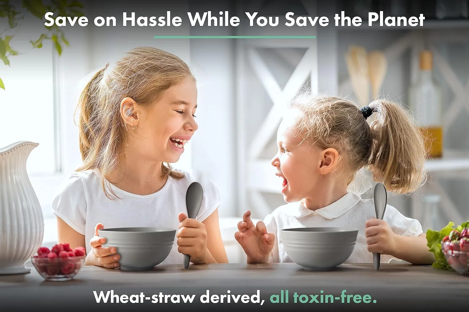 FOODLE Wheat Straw Dinnerware Set - BPA Free & Safety Tested - Microwave & Dishwasher Safe - Perfect for Picnic, Dorm, RV Dishes - Camping Plates Cups and Bowls Set - Great for Kids & Adults - For 4