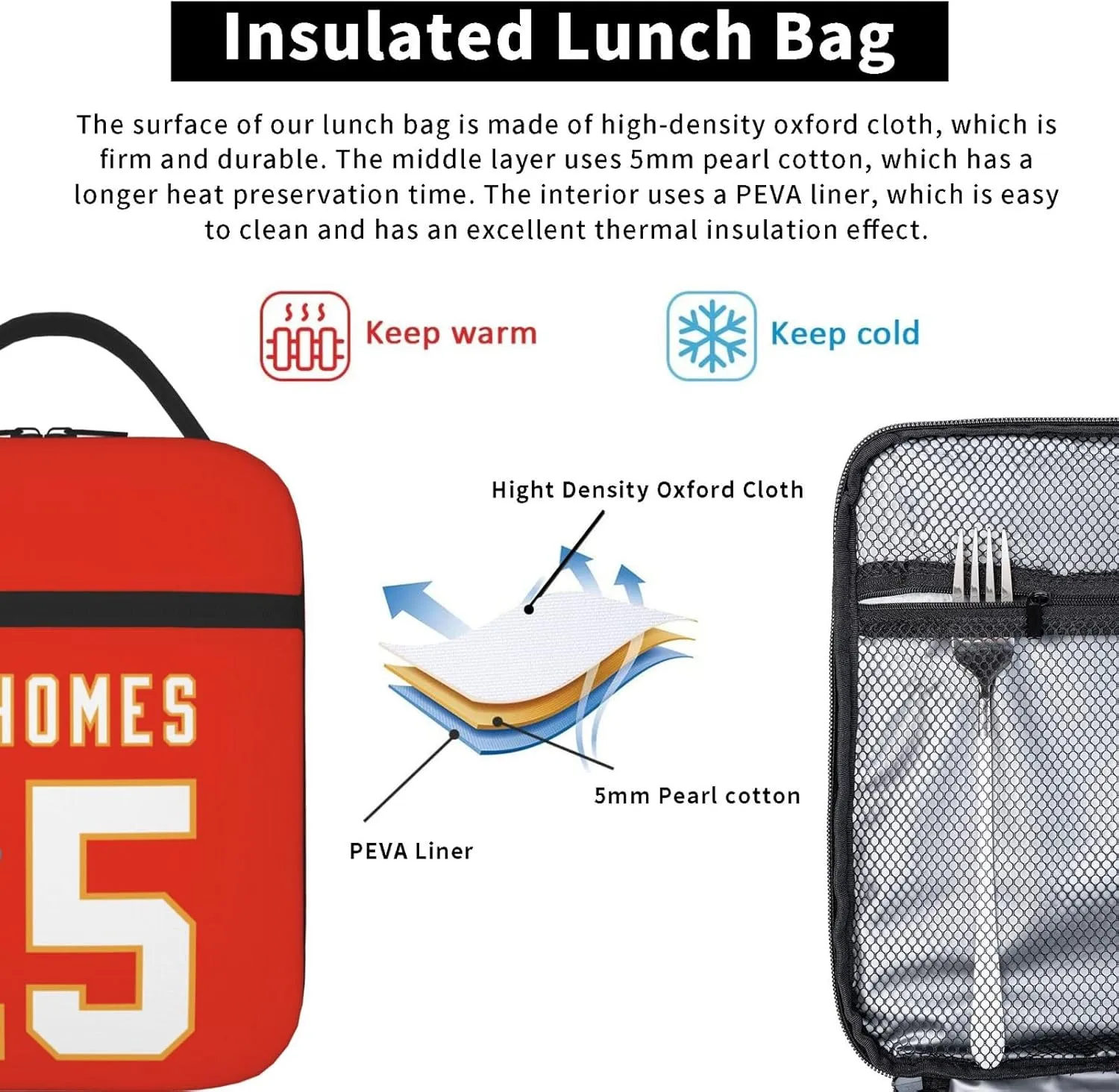 Football Insulated Lunch Bag For Women Men Insulated Lunch Box For Reusable Lunch Tote Portable Bag For Work, Picnic Or Travel