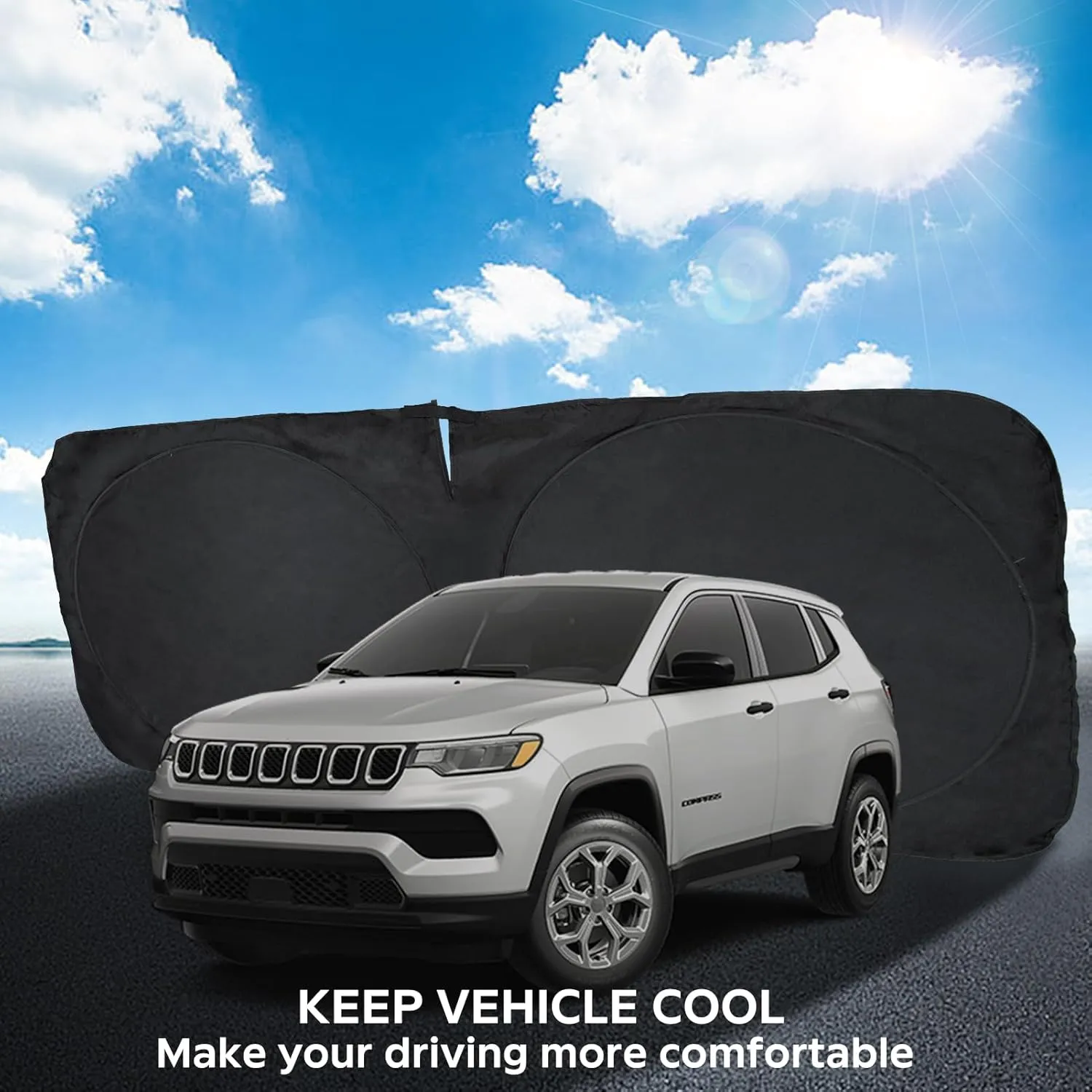 for 2024 Compass Windshield Sun Shade Car Windshield Cover, Custom Fit for Jeep Compass 2017-2023 Ultimate Sun Protection Foldable Visor Sunshade Protector Shield Accessory