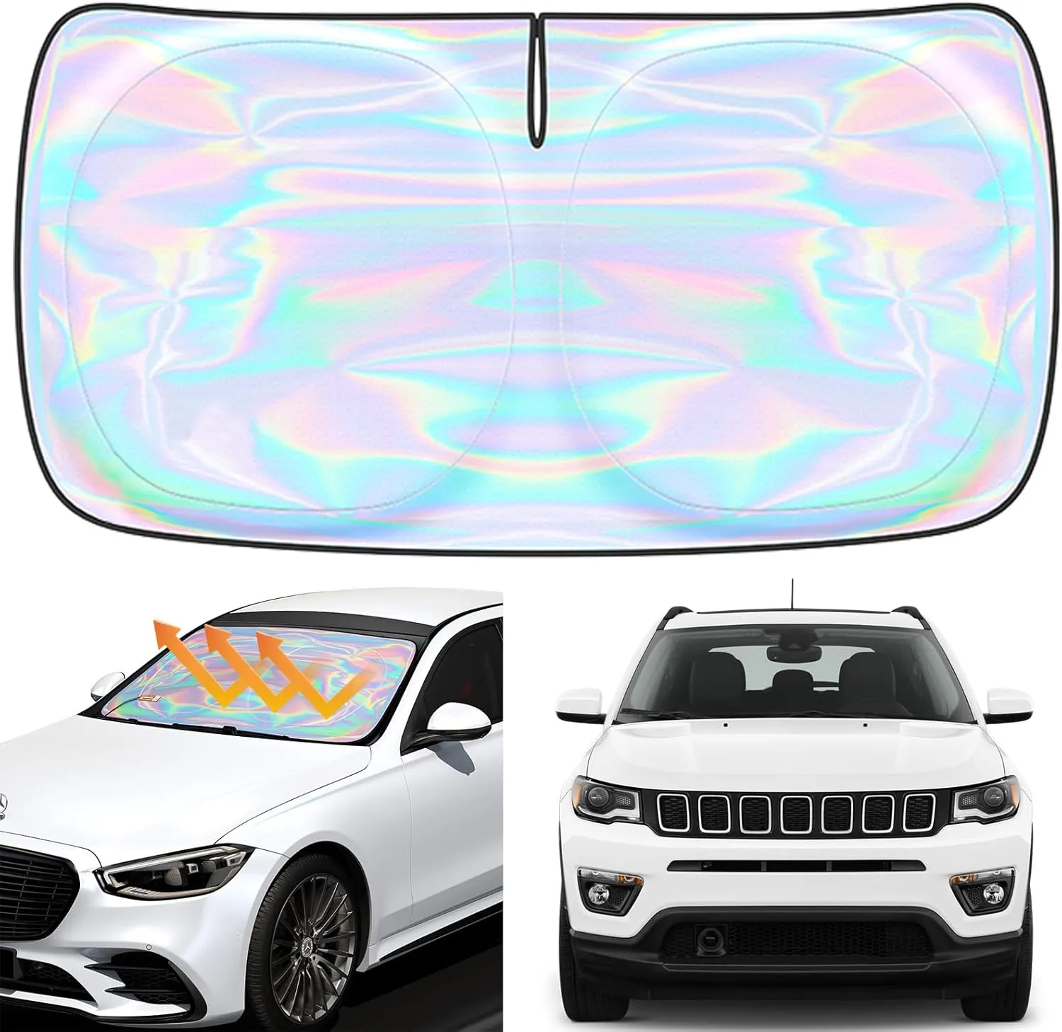for Jeep Compass 2017-2024 Windshield Sun Shade Cover - Custom Fit Jeep Compass SunShade Foldable Front Window Sunshade Sun Visor Protector Block UV Rays Keep Your Car Cooler Car Accessories