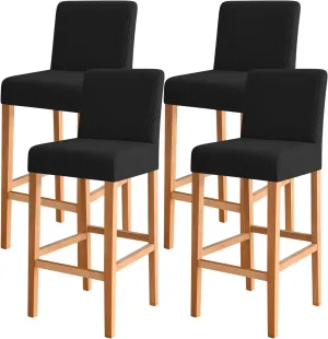 FORCHEER Bar Stool Chair Cover with Backs Set of 2 Jacquard Dining Chair Slipcovers Cafe Barstool Slipcover Square Removable Furniture Chair Seat Cover Elastic Bottom (4PC,Black)