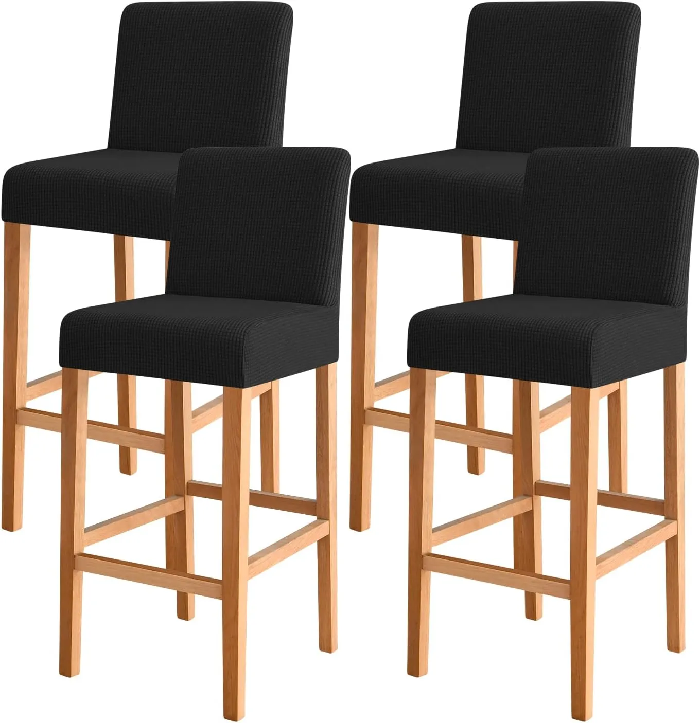 FORCHEER Bar Stool Chair Cover with Backs Set of 2 Jacquard Dining Chair Slipcovers Cafe Barstool Slipcover Square Removable Furniture Chair Seat Cover Elastic Bottom (4PC,Black)