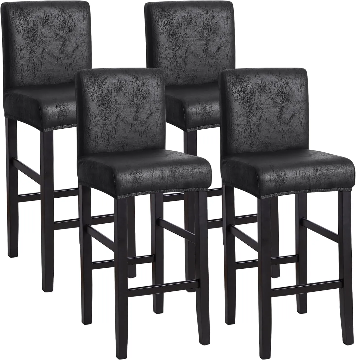 FORCHEER Bar Stool Chair Cover with Backs Set of 4 Bar Stool Seat Covers Rectangle Cafe Barstool Slipcover Square Removable Furniture Chair Seat Cover Elastic Bottom (4PC,Black)