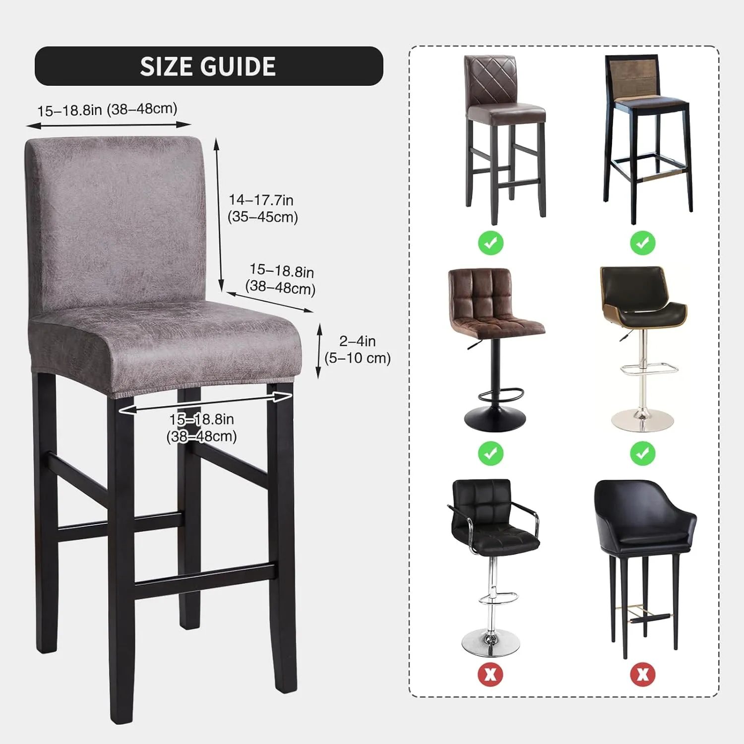 FORCHEER Bar Stool Chair Cover with Backs Set of 4 Hot Stamping Process Dining Chair Slipcovers Cafe Barstool Slipcover Square Removable Furniture Chair Seat Cover Elastic Bottom (4PC,Light Grey)