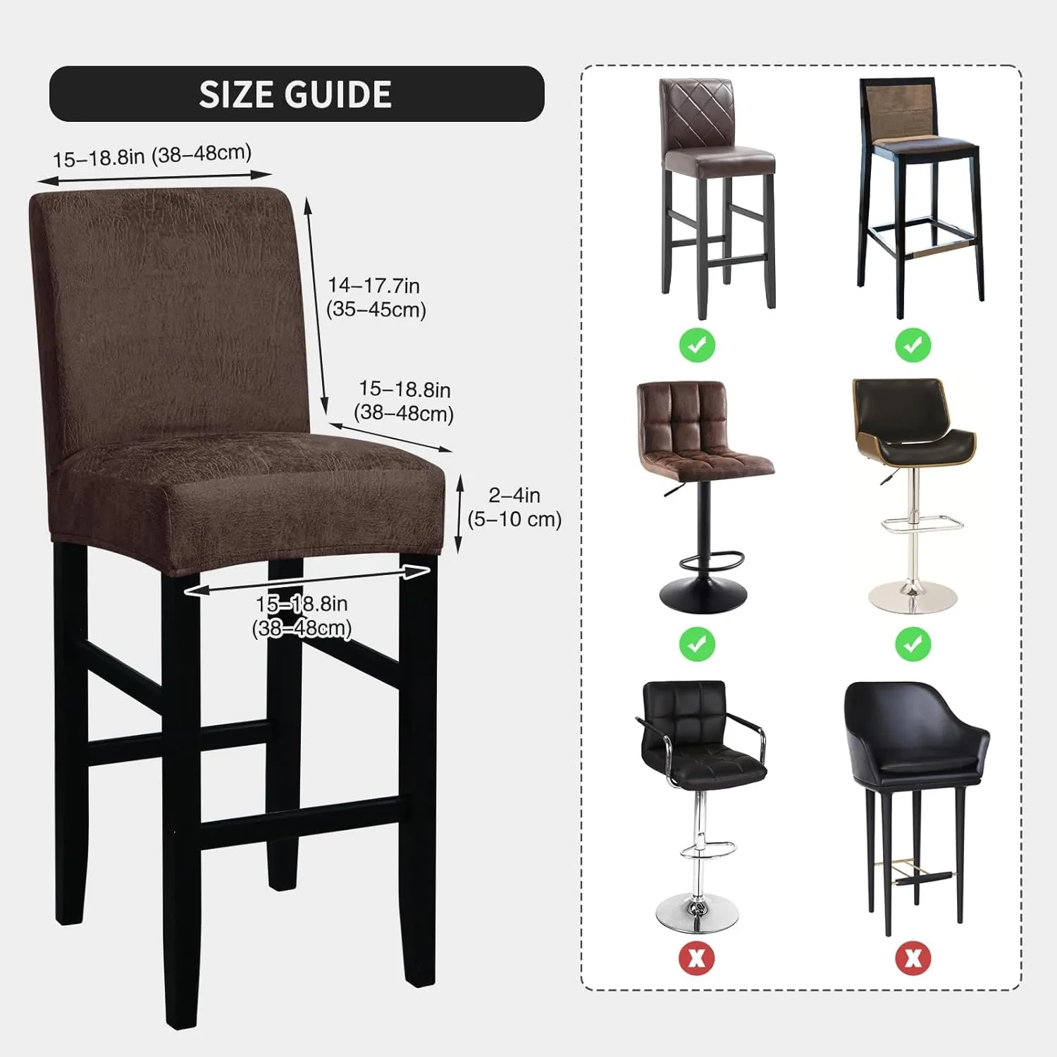 FORCHEER Bar Stool Chair Cover with Backs Set of 4 Hot Stamping Processr Dining Chair Slipcovers Cafe Barstool Slipcover Square Removable Furniture Chair Seat Cover Elastic Bottom (4PC,Coffee)