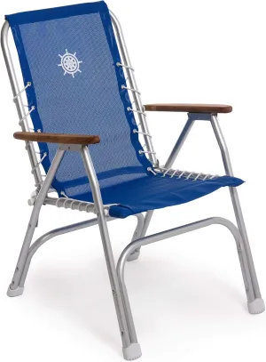 FORMA MARINE High Back Deck Chair, Boat Chair, Folding, Anodized, Aluminium, Blue Vinyl MESH, Model M150VB