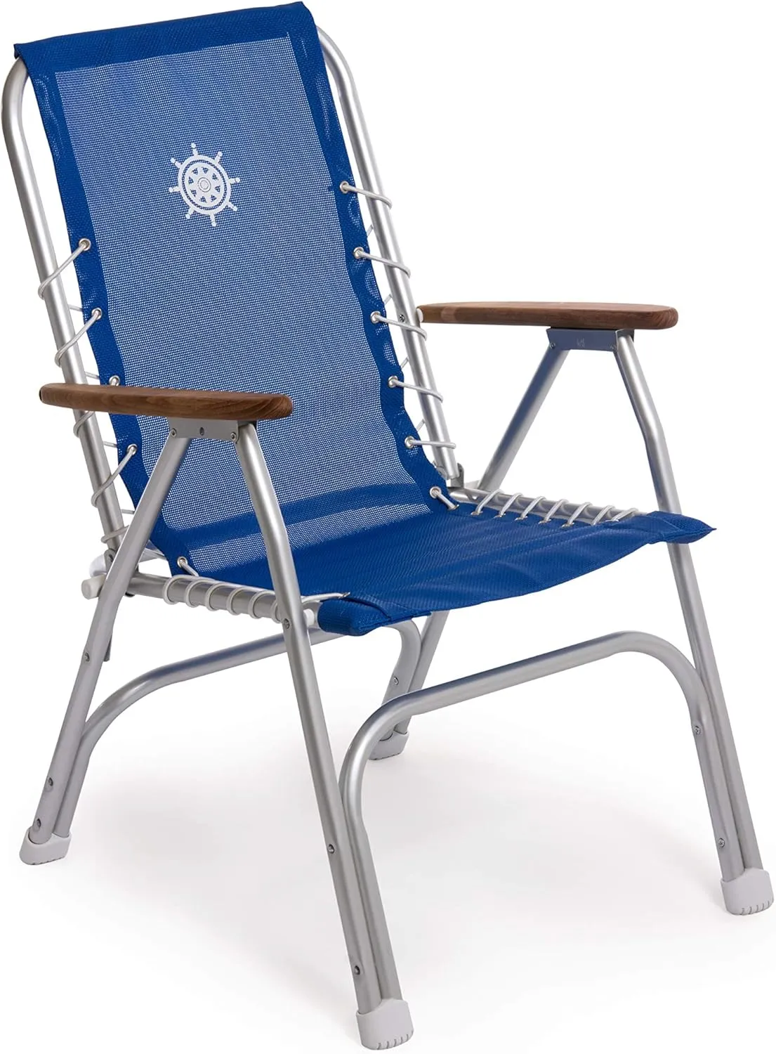 FORMA MARINE High Back Deck Chair, Boat Chair, Folding, Anodized, Aluminium, Blue Vinyl MESH, Model M150VB