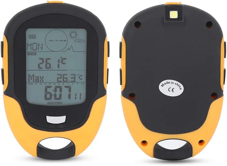 FR500 Outdoor Multifunctional Car Altimeter with Compass, Thermometer, Barometer for Climbing, Hiking, Camping, IPX4, Rechargeable