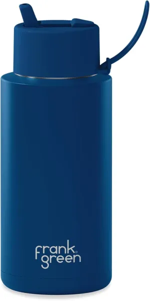 Frank Green - Ceramic Reusable Bottle - Stainless Steel Water Bottle With Straw, Insulated Water Bottle, Metal Water Bottle - Flip Straw Lid - 34oz - Deep Ocean