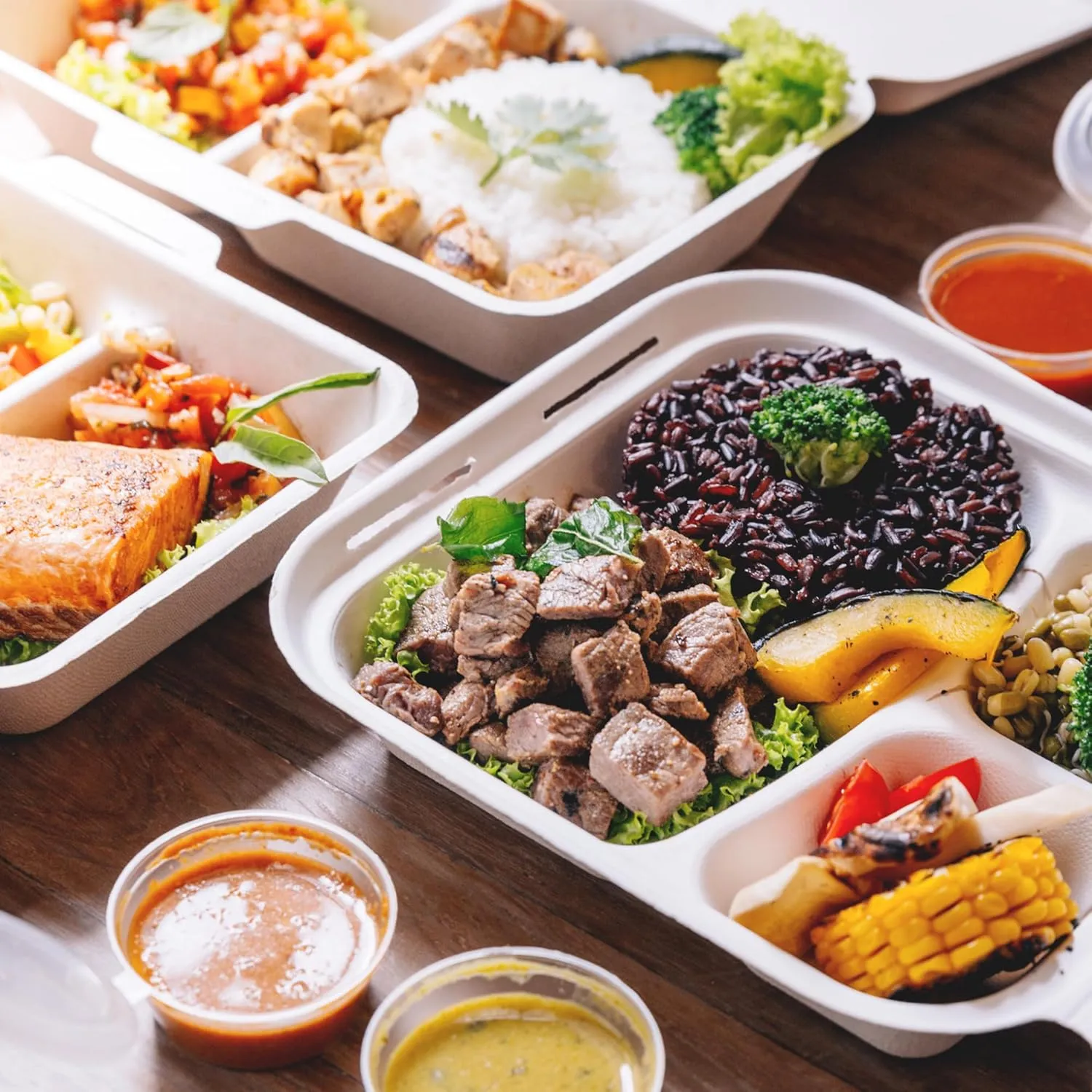 Freshware Compostable Clamshell Food Containers - 8x8" 50-Pack, Biodegradable Sugarcane To Go Boxes, Heavy Duty Paper Container - Microwave & Freezer Safe, Stackable