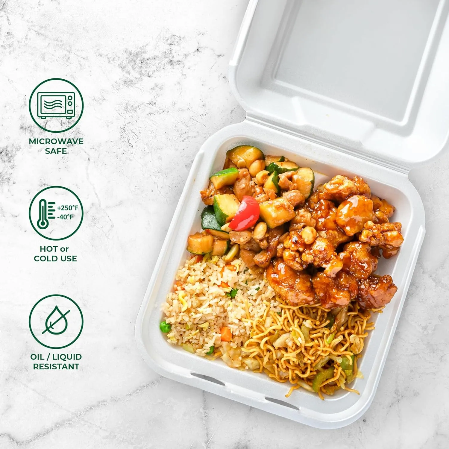 Freshware Compostable Clamshell Food Containers - 8x8" 50-Pack, Biodegradable Sugarcane To Go Boxes, Heavy Duty Paper Container - Microwave & Freezer Safe, Stackable