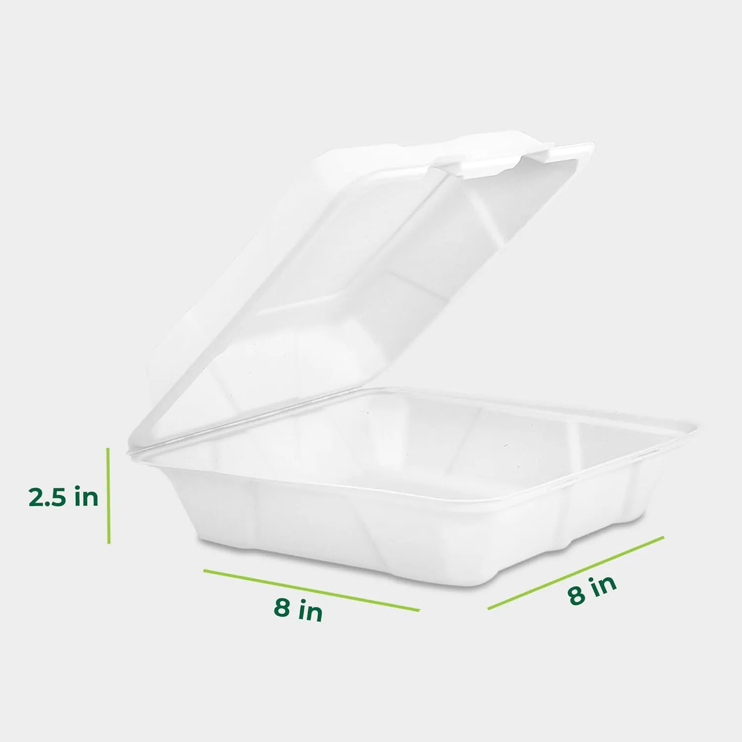 Freshware Compostable Clamshell Food Containers - 8x8" 50-Pack, Biodegradable Sugarcane To Go Boxes, Heavy Duty Paper Container - Microwave & Freezer Safe, Stackable