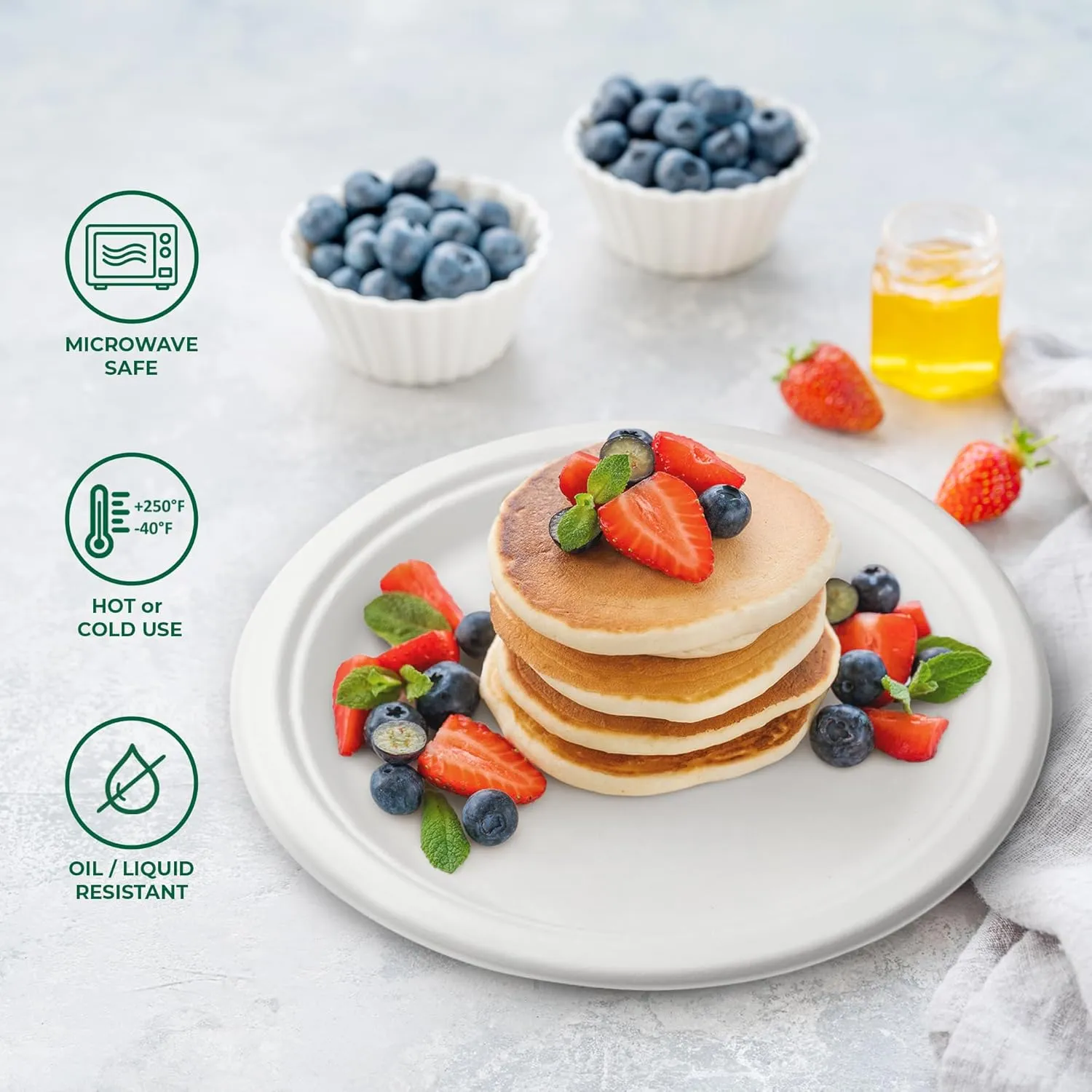 Freshware Paper Plates - Disposable 9" Plate, Biodegradable Sugarcane Dinner Plates - Heavy Duty Dinnerware for Hot Food - Microwave & Freezer Safe, Stackable Dinnerware - 150-Pack, 9 Inch