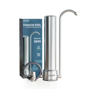 Frizzlife SS99 Countertop Water Filter System, 0.5 Micron NSF Certified 6-Stage Reduces 99.99% Lead, Chlorine, Heavy Metals, Bad Taste & Odor, Stainless Steel Faucet Water Filtration for 8000 Gallons