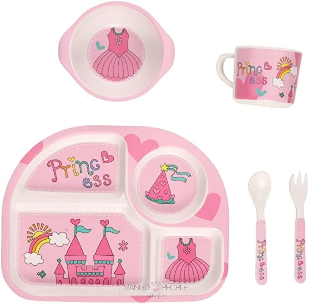 Fun, Cute and Attractive Cartoon Animal Print  Feeding Set for Kids made of Bamboo Fiber 5-Piece