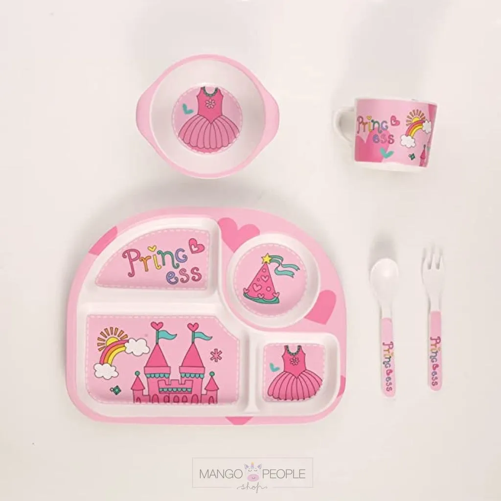 Fun, Cute and Attractive Cartoon Animal Print  Feeding Set for Kids made of Bamboo Fiber 5-Piece