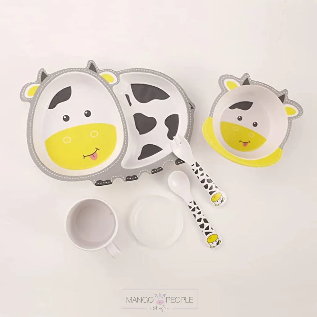 Fun, Cute and Attractive Cartoon Animal Print  Feeding Set for Kids made of Bamboo Fiber 5-Piece