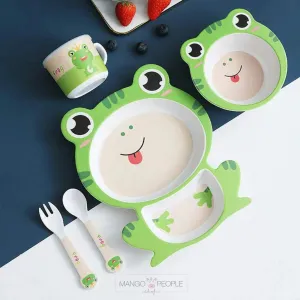 Fun, Cute and Attractive Cartoon Animal Print  Feeding Set for Kids made of Bamboo Fiber 5-Piece