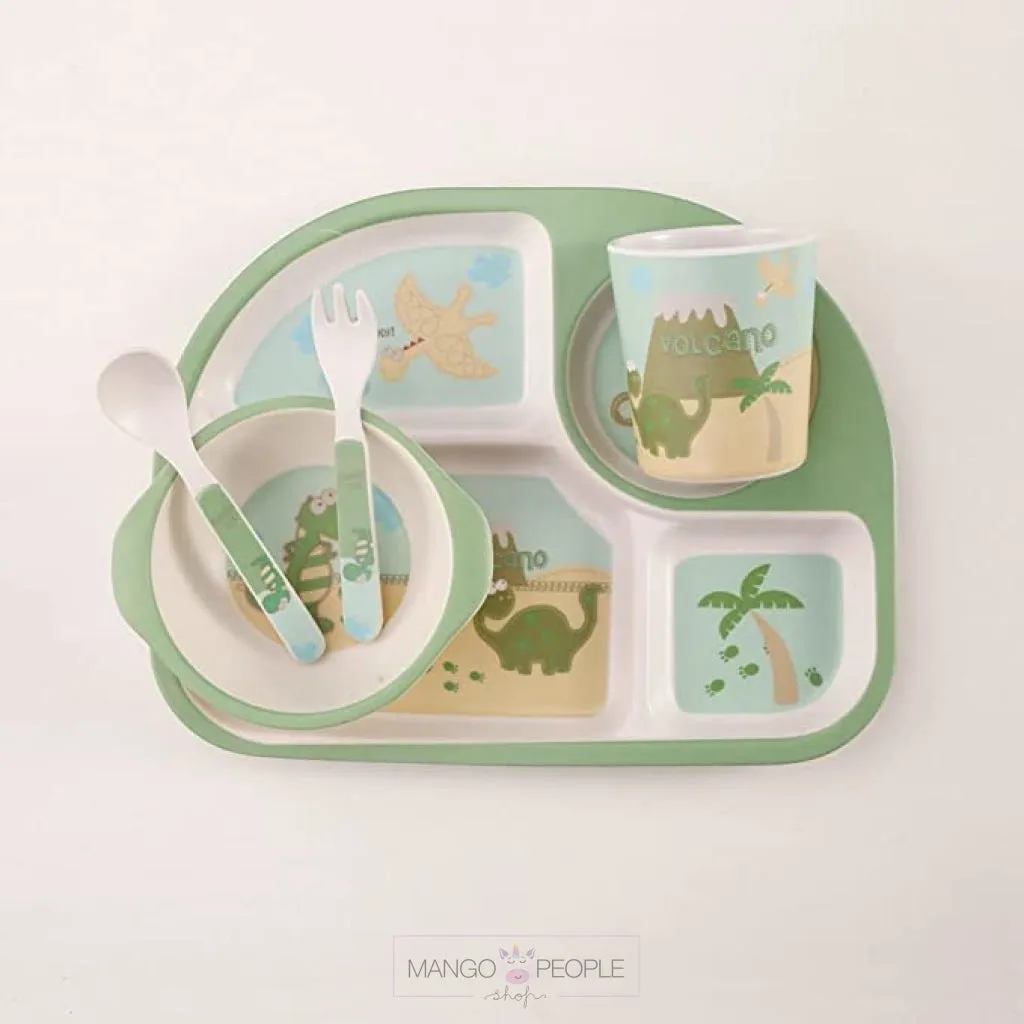 Fun, Cute and Attractive Cartoon Animal Print  Feeding Set for Kids made of Bamboo Fiber 5-Piece