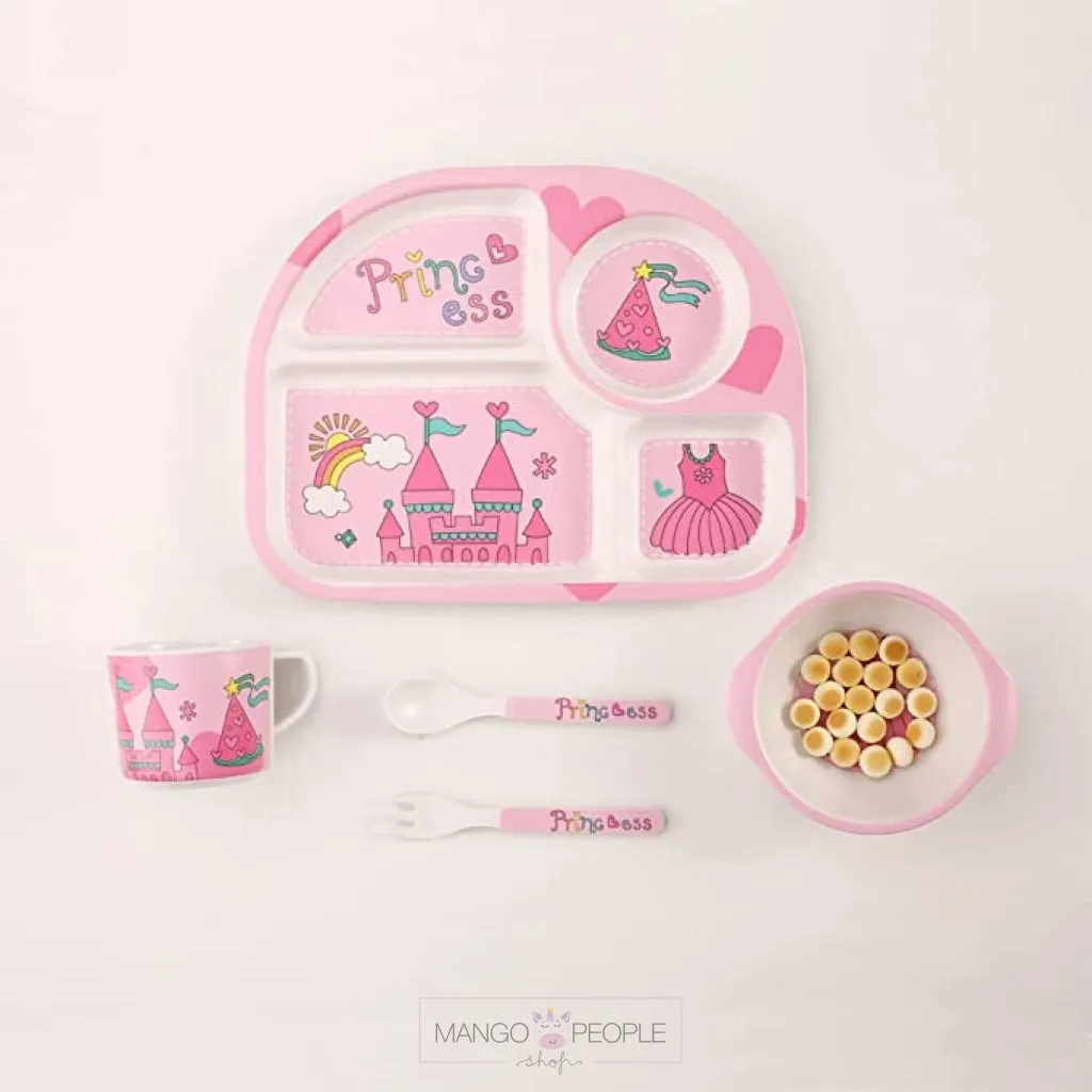 Fun, Cute and Attractive Cartoon Animal Print  Feeding Set for Kids made of Bamboo Fiber 5-Piece