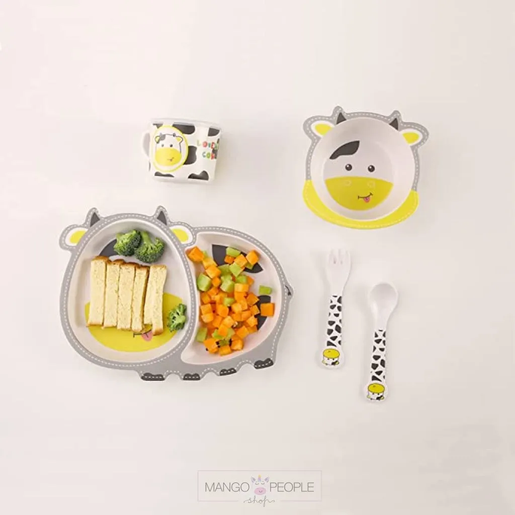 Fun, Cute and Attractive Cartoon Animal Print  Feeding Set for Kids made of Bamboo Fiber 5-Piece