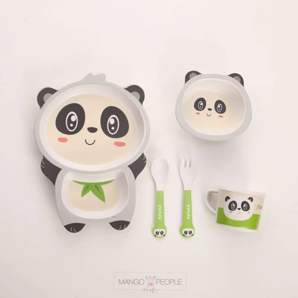 Fun, Cute and Attractive Cartoon Animal Print  Feeding Set for Kids made of Bamboo Fiber 5-Piece
