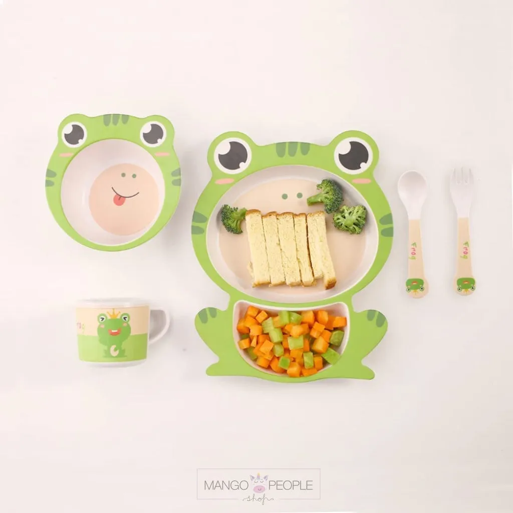 Fun, Cute and Attractive Cartoon Animal Print  Feeding Set for Kids made of Bamboo Fiber 5-Piece