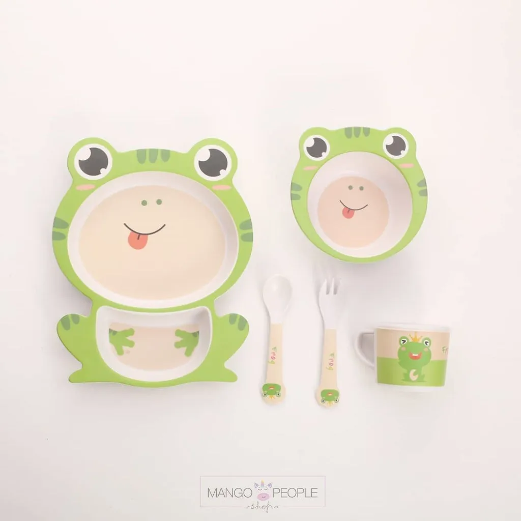 Fun, Cute and Attractive Cartoon Animal Print  Feeding Set for Kids made of Bamboo Fiber 5-Piece