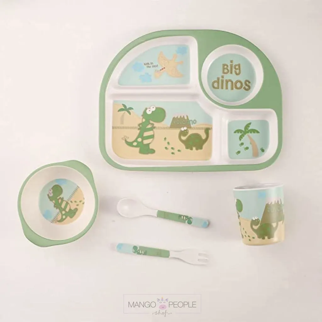 Fun, Cute and Attractive Cartoon Animal Print  Feeding Set for Kids made of Bamboo Fiber 5-Piece