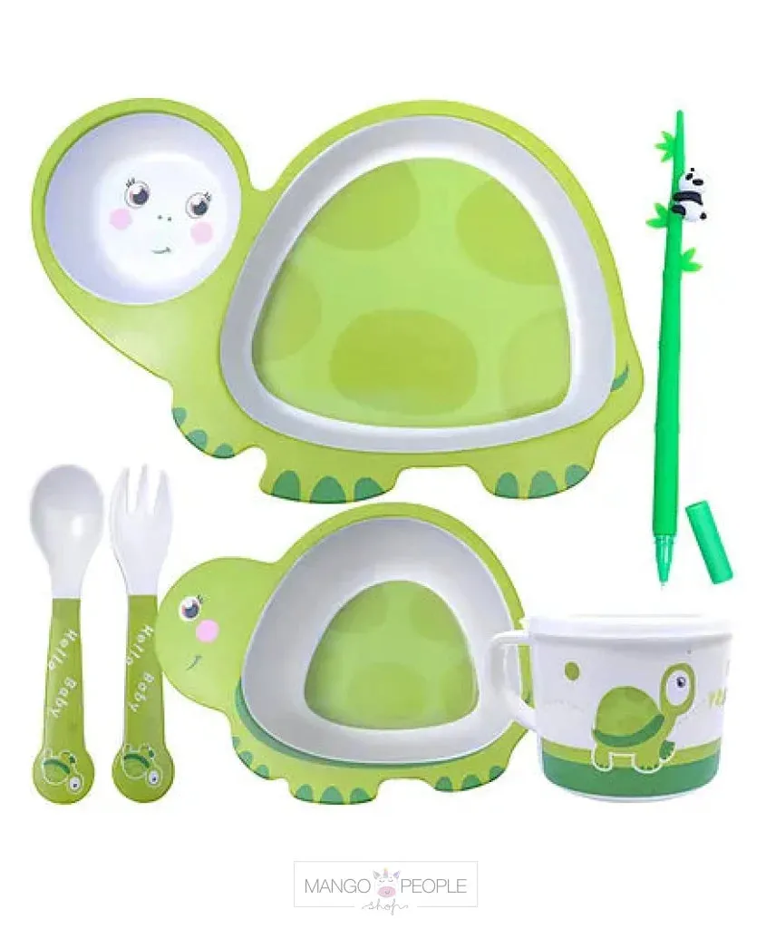Fun, Cute and Attractive Turtle Design Feeding Set for Kids made of Bamboo Fiber 5-Piece