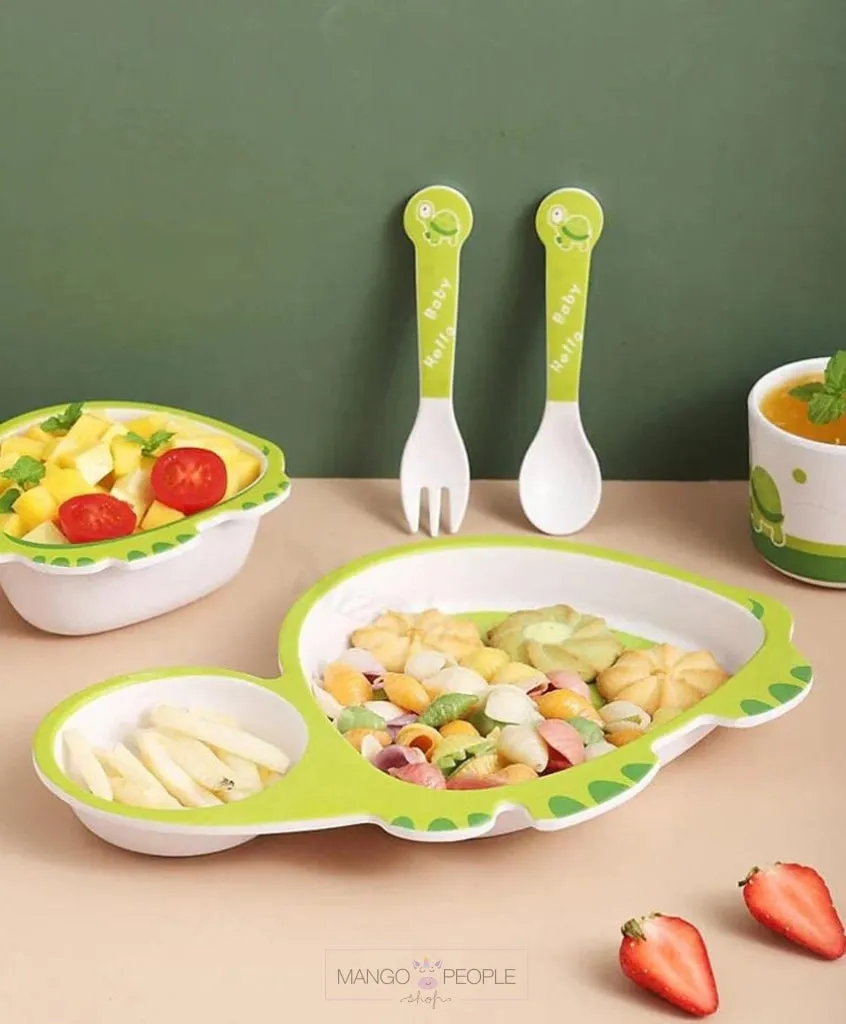 Fun, Cute and Attractive Turtle Design Feeding Set for Kids made of Bamboo Fiber 5-Piece