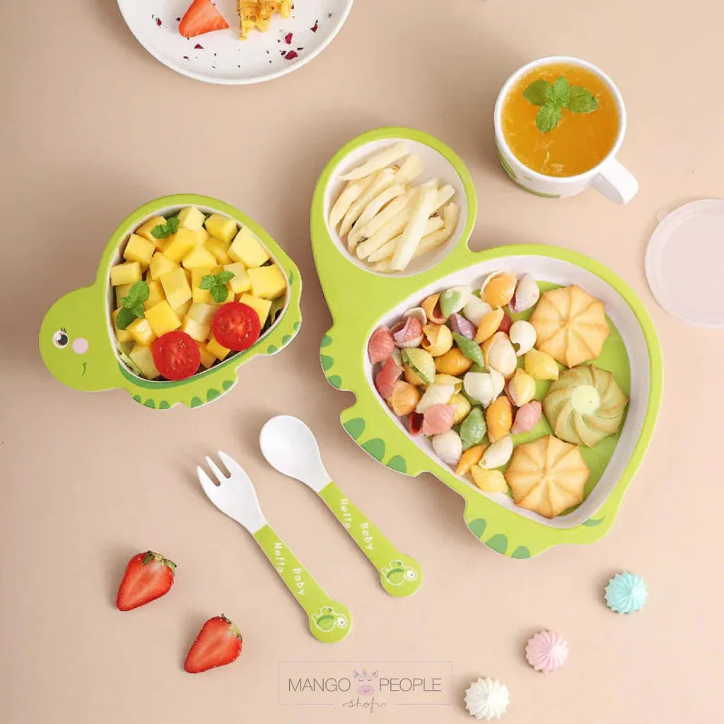 Fun, Cute and Attractive Turtle Design Feeding Set for Kids made of Bamboo Fiber 5-Piece