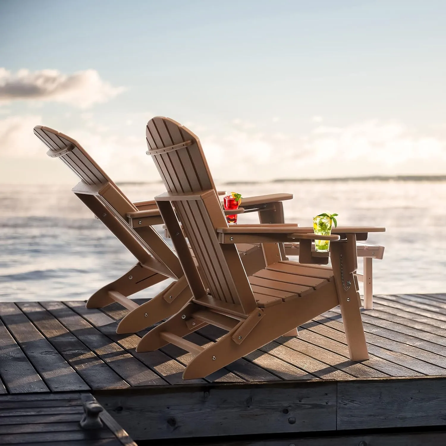 FUNBERRY Adjustable Folding Adirondack Chairs Set of 4 with Retractable Ottoman, All Weather Fire Pit Chairs with Cup Holder