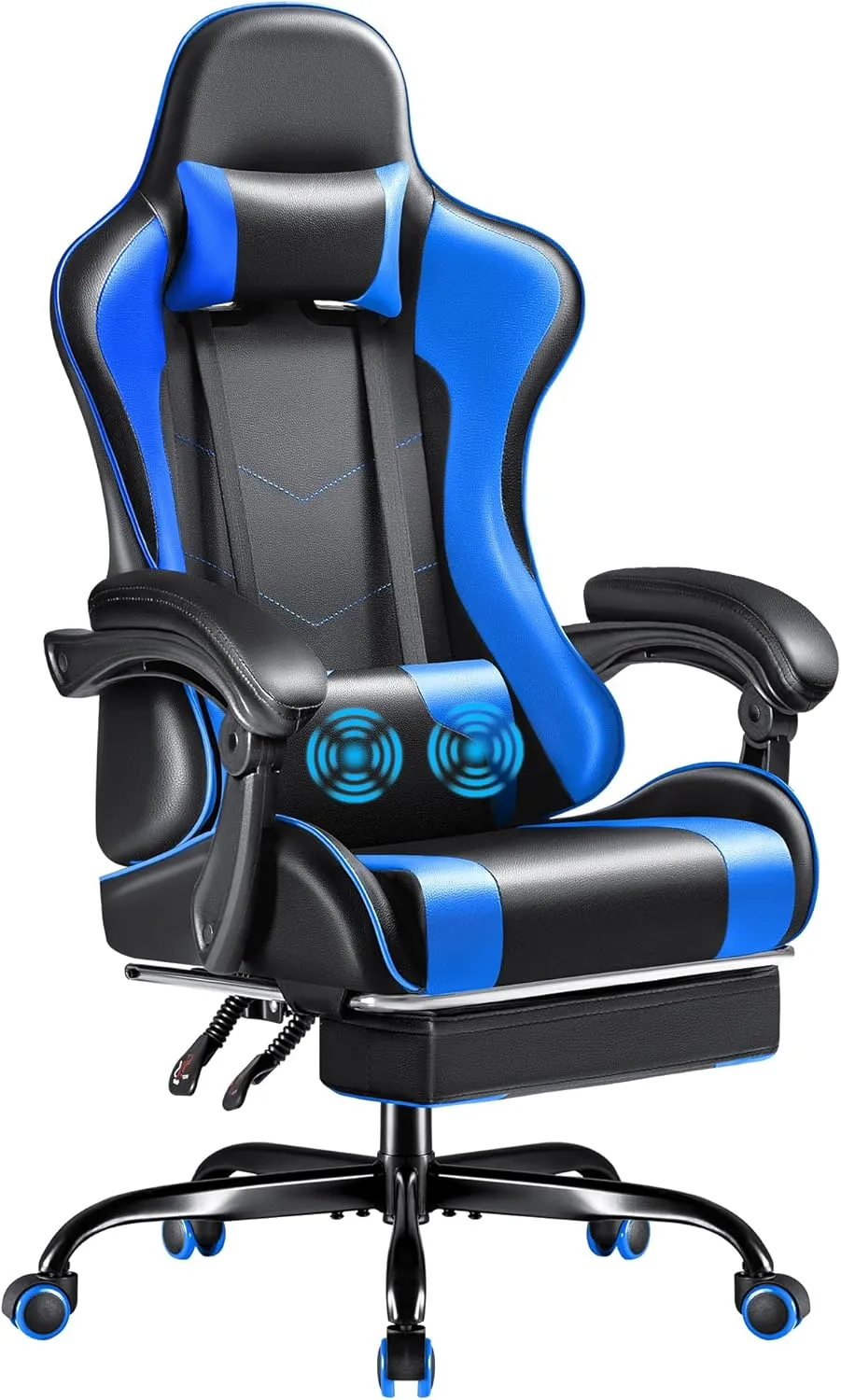 Furmax Gaming Chair, Video Game Chair with Footrest and Massage Lumbar Support, Swivel Seat Height Adjustable Computer Chair with Headrest, Racing E-Sport Gamer Chair (Blue)