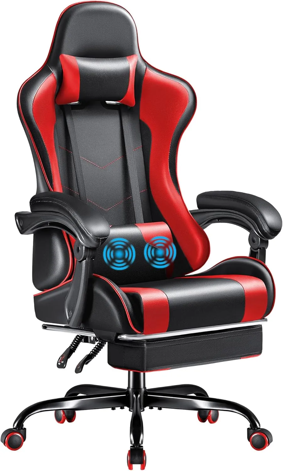 Furmax Gaming Chair, Video Game Chair with Footrest and Massage Lumbar Support, Swivel Seat Height Adjustable Computer Chair with Headrest, Racing E-Sport Gamer Chair (Red)