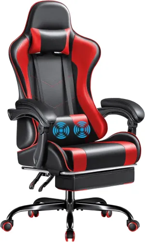 Furmax Gaming Chair, Video Game Chair with Footrest and Massage Lumbar Support, Swivel Seat Height Adjustable Computer Chair with Headrest, Racing E-Sport Gamer Chair (Red)