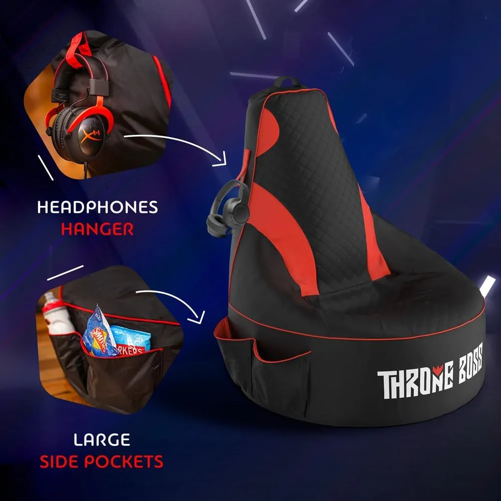 Gaming Bean Bag Chair for Adults and Teens [Cover ONLY No Filling] - High Back Beanbag or Dorm Chair with Cup Holder for Gamers (Black/Red)