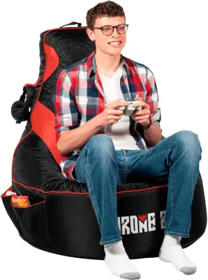Gaming Bean Bag Chair for Adults and Teens [Cover ONLY No Filling] - High Back Beanbag or Dorm Chair with Cup Holder for Gamers (Black/Red)