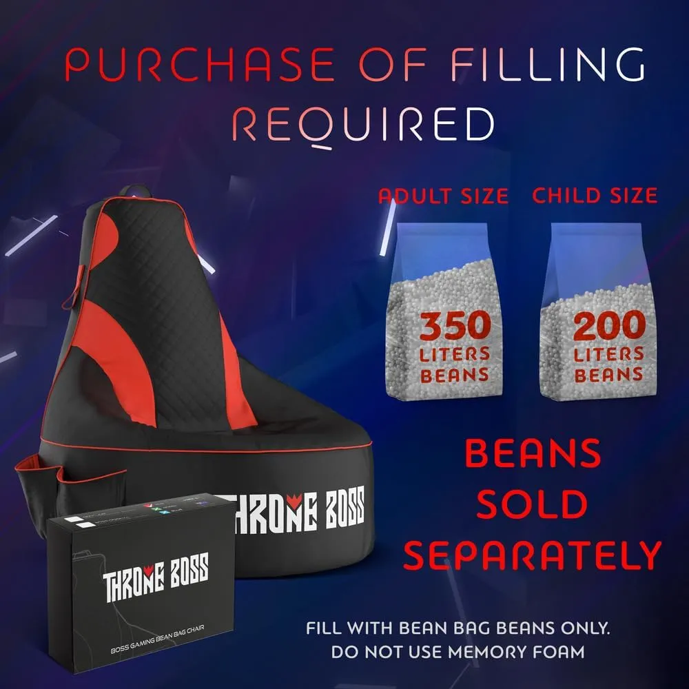 Gaming Bean Bag Chair for Adults and Teens [Cover ONLY No Filling] - High Back Beanbag or Dorm Chair with Cup Holder for Gamers (Black/Red)