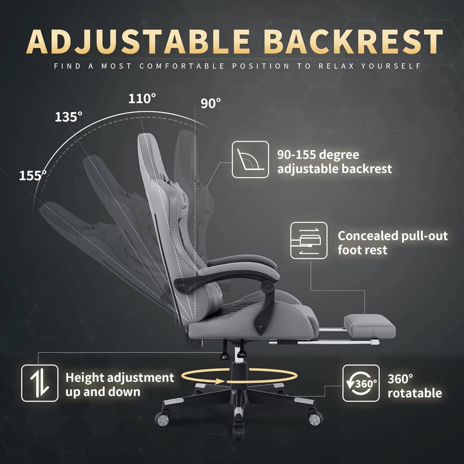 Gaming Chair, 400 lbs Adult Chair, High Back Computer Chair with Footrest and Linked Armrests, Office Video Game Chair with Lumbar Support (Grey)