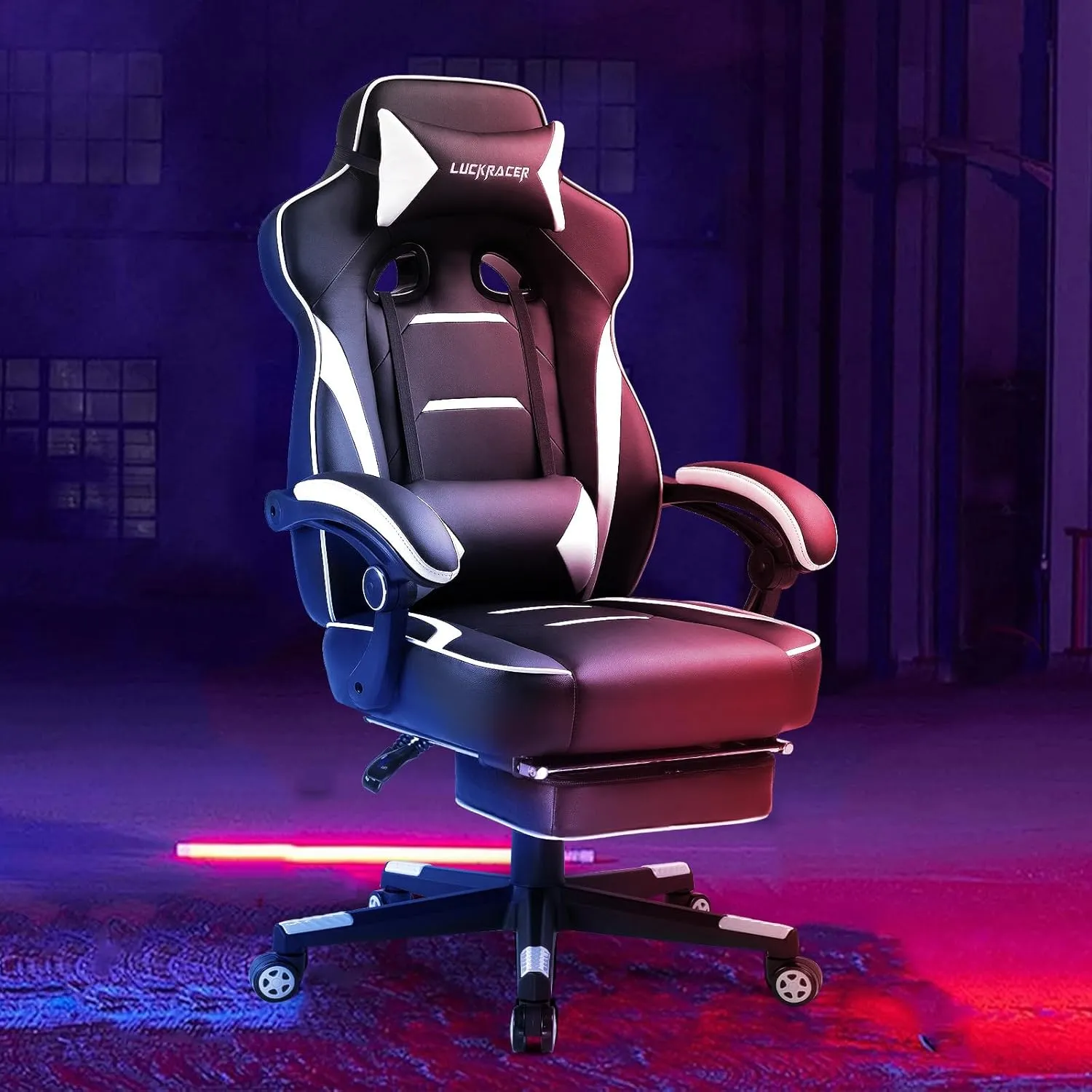 Gaming Chair, Ergonomic Office Computer Chair with Footrest, 350Lb Heavy Duty for Adults, High Back Lumbar Support, Swivel Seat, Recliner(White)
