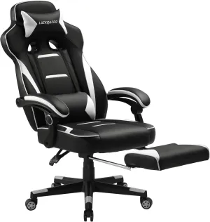Gaming Chair, Ergonomic Office Computer Chair with Footrest, 350Lb Heavy Duty for Adults, High Back Lumbar Support, Swivel Seat, Recliner(White)