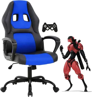 Gaming Chair PC Computer Chair Office Chair for Adult Teen Kids, Ergonomic PU Leather Gamer Chair with Lumbar Support High Back Adjustable Rolling Swivel Desk Chair, Blue