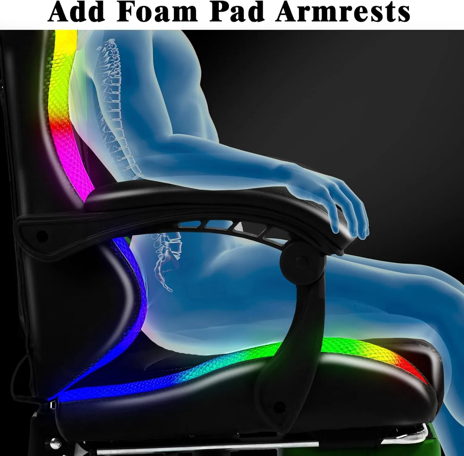 Gaming Chair, Racing Style RGB LED Lights Gaming Chairs for Adults and Kids, Lumbar Massager Gamer Chair, High Back Reclining Computer Chair with Footrest and Headrest (Black/Green)