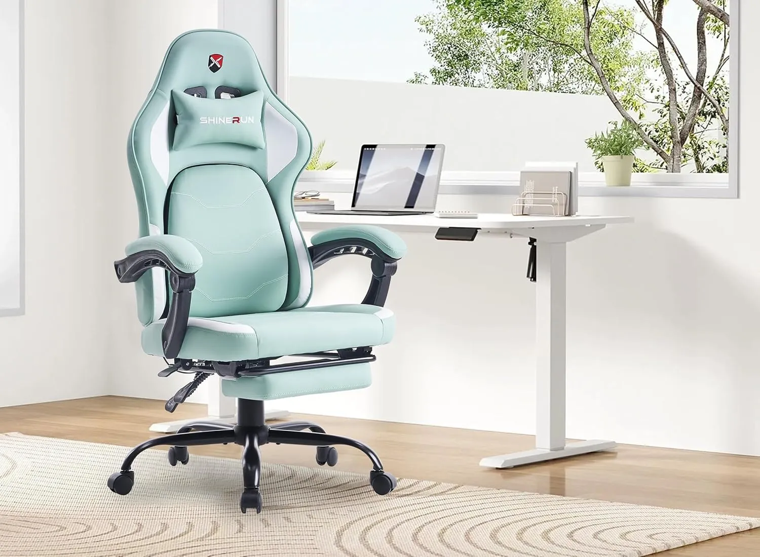 Gaming Chair, Video Game Chairs with Movable Backrest, Ergonomic Computer Gaming Chair with Footrest and Lumbar Support, Height Adjustable Racing Chairs with Pocket Spring Cushion for Adults