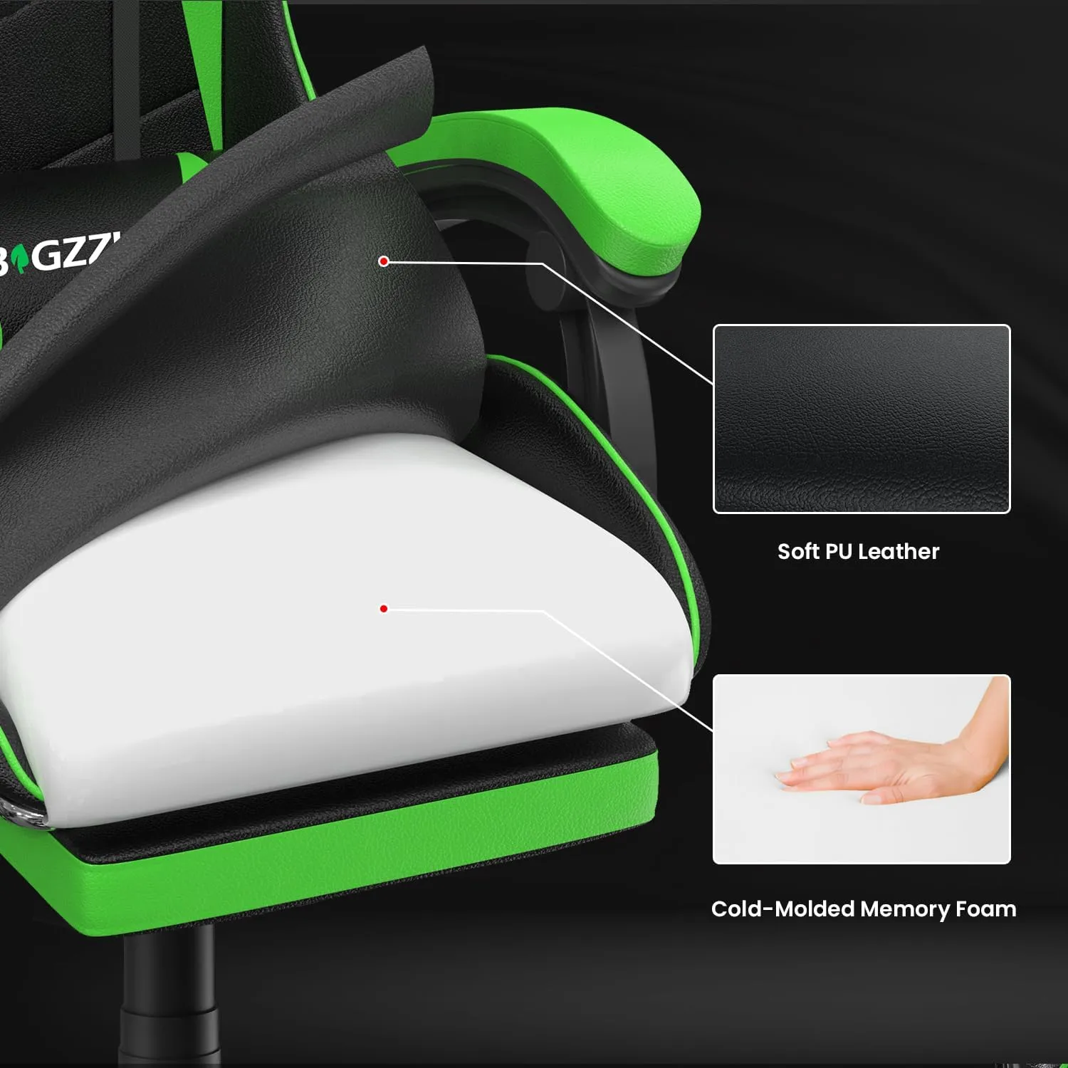Gaming Chair with Footrest, High Back Ergonomic Computer Gamer Chair with Headrest and Lumbar Support, Racing Style Reclining Game Chair for Adults, Kids (Green-Black)